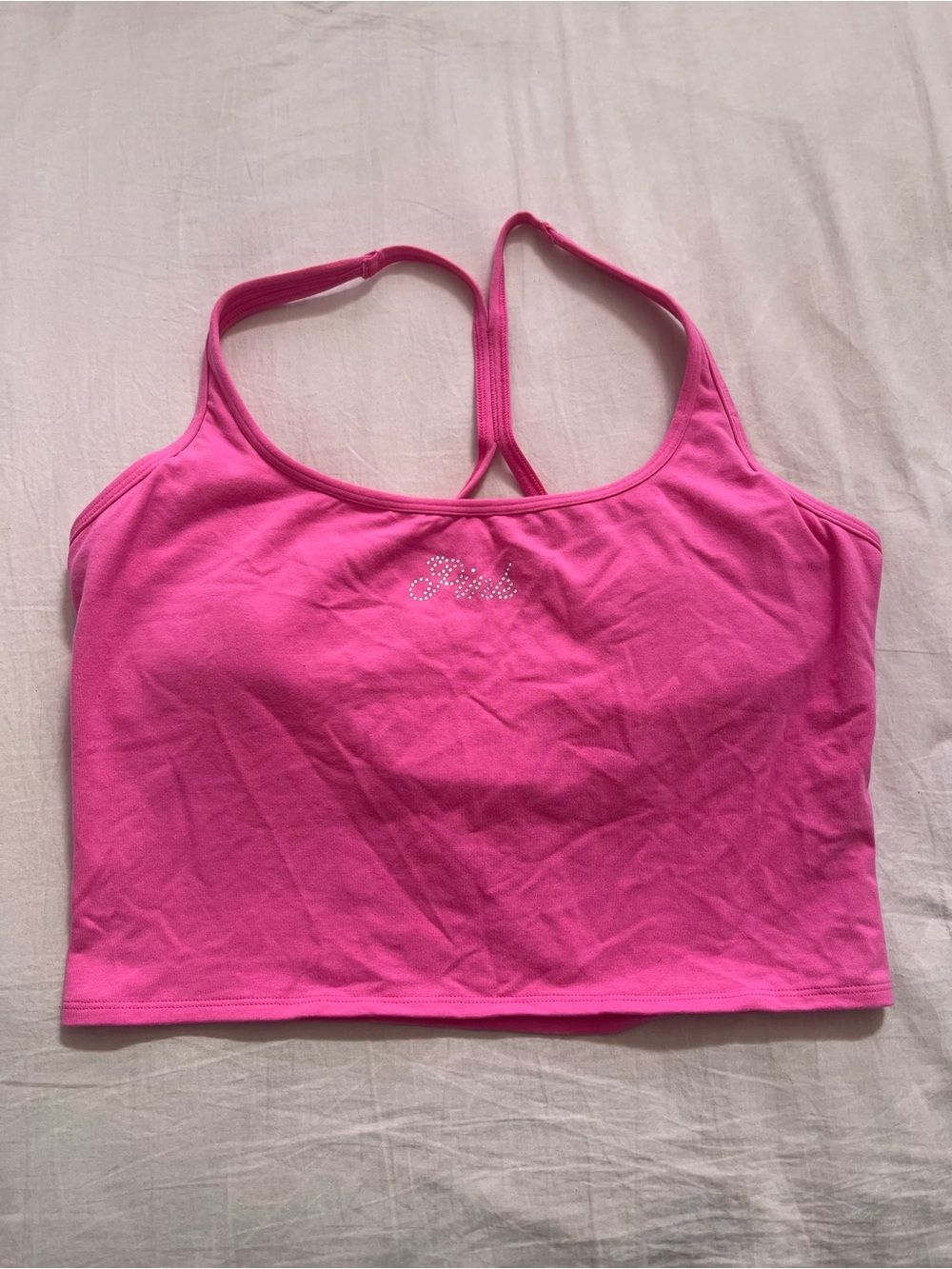 Victoria's Secret Pink Rhinestone Logo Crop Sports Tank